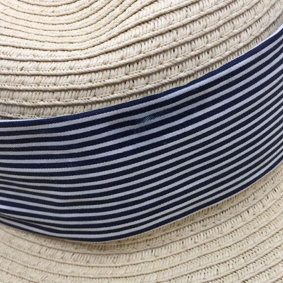 Jones New York floppy straw sun hat with blue and white twilly ribbon OSFA - Picture 13 of 14